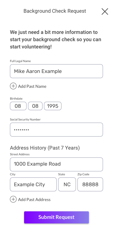 Background Check Request Form Screen